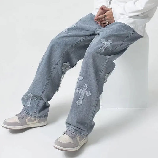 Embroidered Cross Blue Jeans